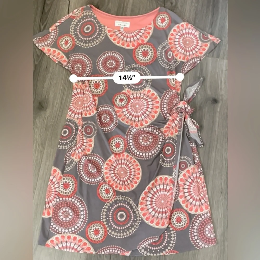 🧡Signature by Robbie Bee Cotton Dress gray & peach vibrant colors cute mini